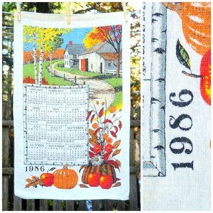 VTG 1986 Autumn Country Road & Farm Calendar Towel Kay Dee Farmcore Cottagecore